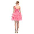 2015 Grace Karin New Fashion Ladies Beaded One Shoulder Organza Short Vestido de Cocktail de rosa quente CL4589-4